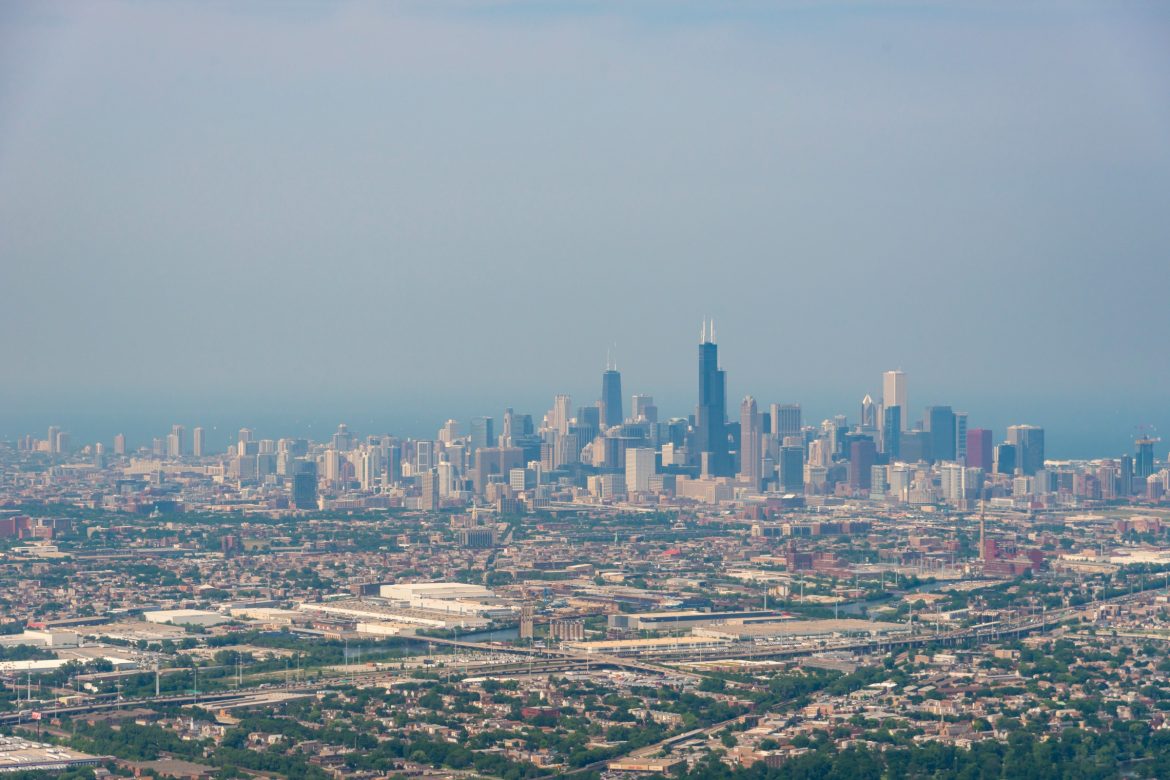 The Chicago skyline on a smoggy day